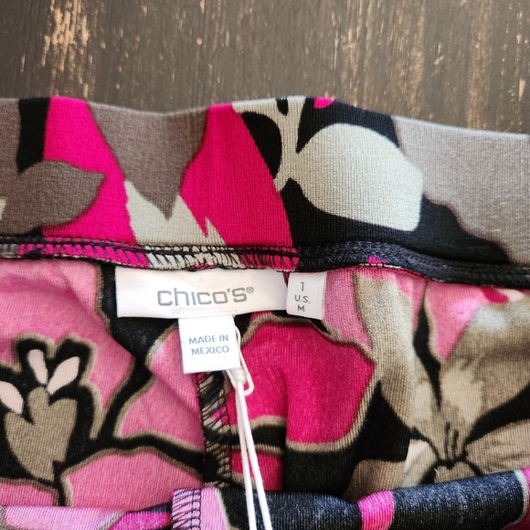 Chico's Travelers Pants Women's 1 M 8 Cropped Hibiscus Berry Knit Wide Leg NWT - Picture 5 of 12